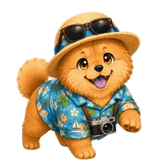 Volpino in camicia hawaiana